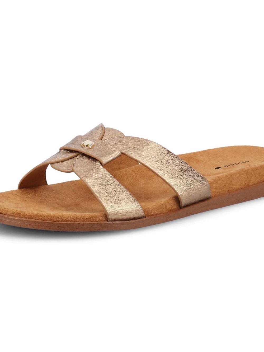 Birdies Metallic Gold Leather Slide Sandals
